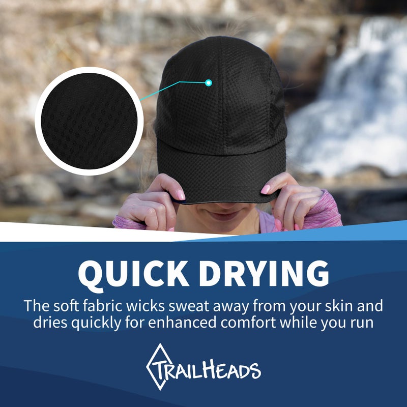 TrailHeads Women's Race Day Performance Running Cap, Lightweight & Quick Drying Mesh Sports Hat with Reflective Trim - Black - Image 2